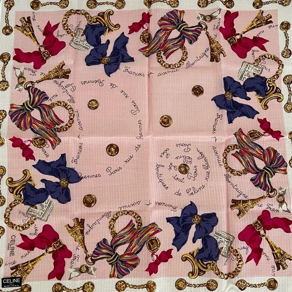Vintage Celine Paris Arc-de-Triomphe Medallion Era Cotton Voile Scarf BNWT 1970s - Picture 9 of 13
